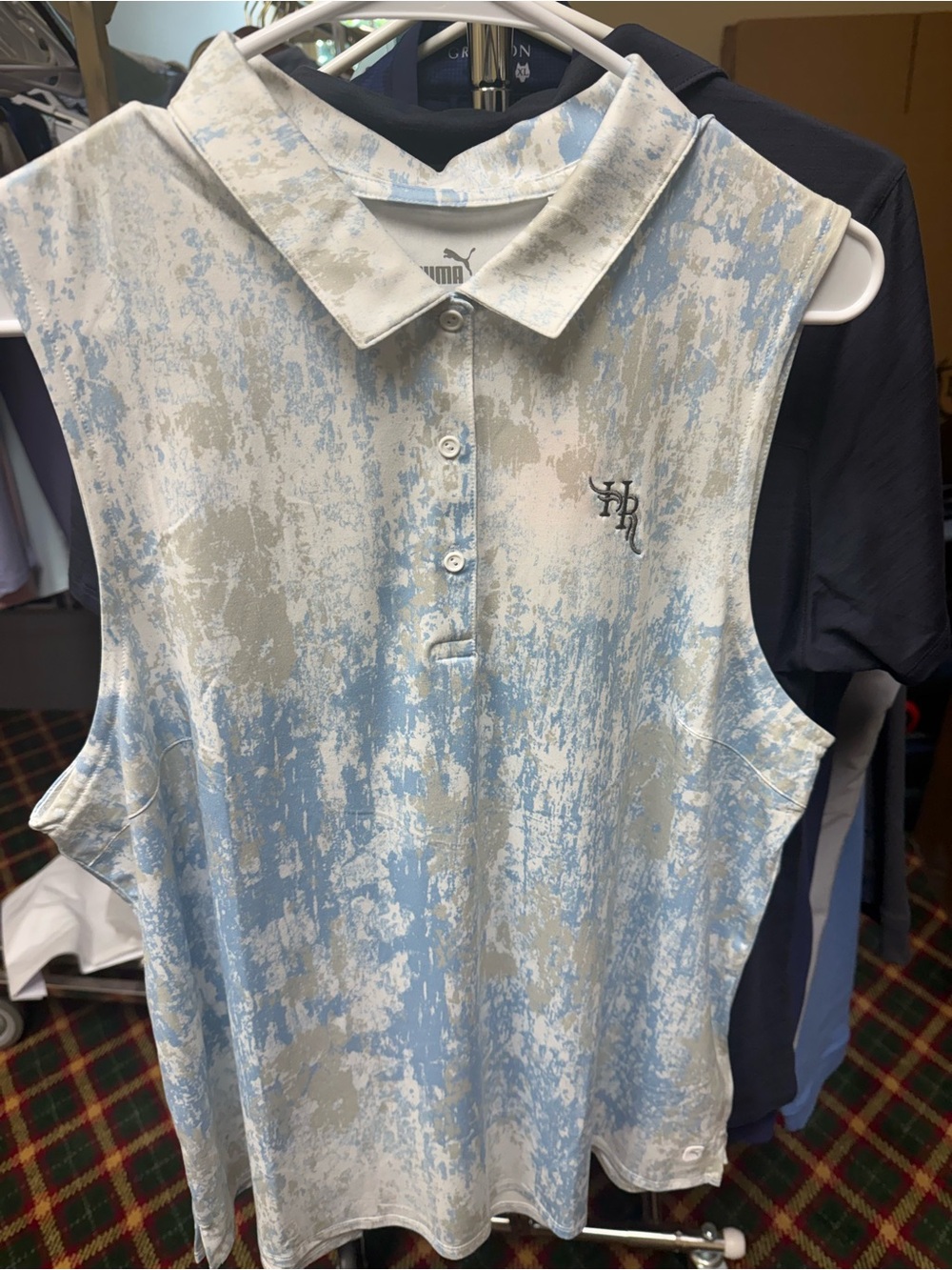 Puma Light Blue Cream Abstract Print Sleeveless Polo Tank